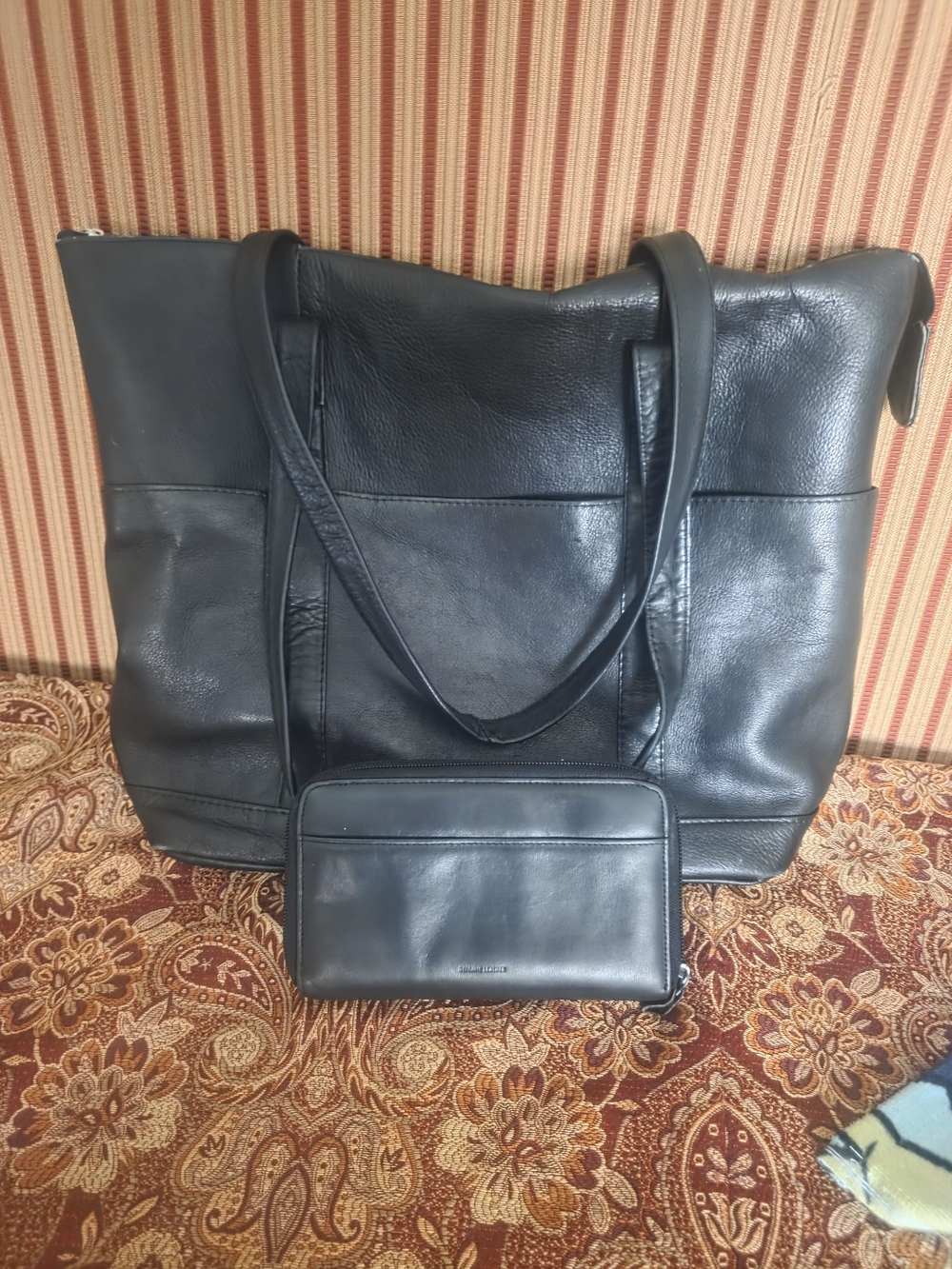 Wilsons Leather Black Leather Tote with Matching Wallet Set